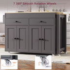 Îlot de cuisine de 189 cm avec table à manger extensible, chariot roulant avec 4 armoires, 2 tiroirs, porte-épices, étagères réglables