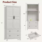 Armoire penderie en bois avec étagère réglable, 2 portes, 2 tiroirs, tringle en aluminium, dispositifs anti-basculement, charnières à fermeture silencieuse, montage facile