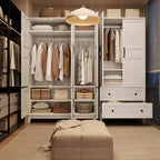 Armoire penderie en bois avec étagère réglable, 2 portes, 2 tiroirs, tringle en aluminium, dispositifs anti-basculement, charnières à fermeture silencieuse, montage facile