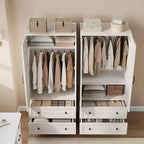 Armoire penderie en bois avec étagère réglable, 2 portes, 2 tiroirs, tringle en aluminium, dispositifs anti-basculement, charnières à fermeture silencieuse, montage facile
