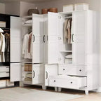 Armoire penderie en bois avec étagère réglable, 2 portes, 2 tiroirs, tringle en aluminium, dispositifs anti-basculement, charnières à fermeture silencieuse, montage facile