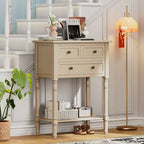 Table console étroite, table de canapé mince avec trois tiroirs de rangement et étagère inférieure, beige