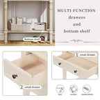 Table console étroite, table de canapé mince avec trois tiroirs de rangement et étagère inférieure, beige