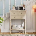 Table console étroite, table de canapé mince avec trois tiroirs de rangement et étagère inférieure, beige