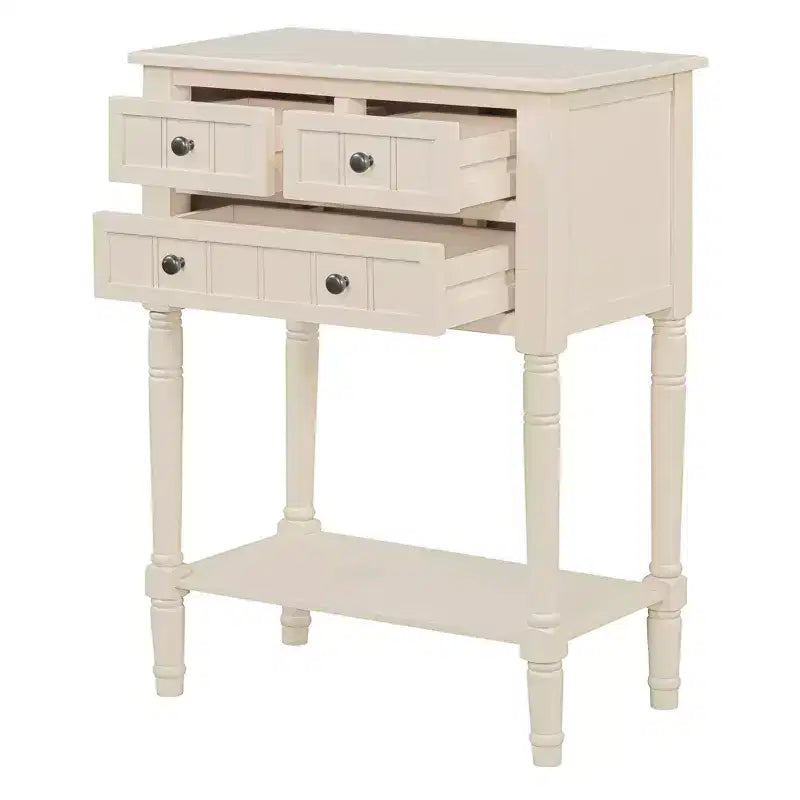 Table console étroite, table de canapé mince avec trois tiroirs de rangement et étagère inférieure, beige