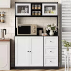 Meuble de rangement haut de cuisine de 1,70 m, meuble de bar à café avec 3 tiroirs et lumières, armoire de garde-manger autoportante