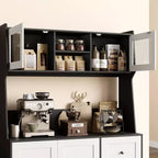 Meuble de rangement haut de cuisine de 1,70 m, meuble de bar à café avec 3 tiroirs et lumières, armoire de garde-manger autoportante