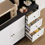 Meuble de rangement haut de cuisine de 1,70 m, meuble de bar à café avec 3 tiroirs et lumières, armoire de garde-manger autoportante