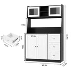 Meuble de rangement haut de cuisine de 1,70 m, meuble de bar à café avec 3 tiroirs et lumières, armoire de garde-manger autoportante