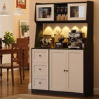 Meuble de rangement haut de cuisine de 1,70 m, meuble de bar à café avec 3 tiroirs et lumières, armoire de garde-manger autoportante