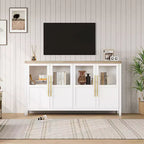Grand buffet de 140 cm, meuble de rangement de cuisine avec portes vitrées, meuble bar à café de style rustique en bois, table de buffet de salle à manger avec rangement