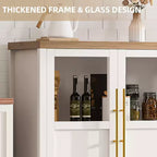 Grand buffet de 140 cm, meuble de rangement de cuisine avec portes vitrées, meuble bar à café de style rustique en bois, table de buffet de salle à manger avec rangement