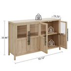 Grand buffet de 140 cm, meuble de rangement de cuisine avec portes vitrées, meuble bar à café de style rustique en bois, table de buffet de salle à manger avec rangement