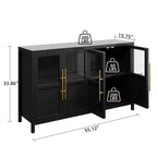 Grand buffet de 140 cm, meuble de rangement de cuisine avec portes vitrées, meuble bar à café de style rustique en bois, table de buffet de salle à manger avec rangement