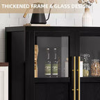 Grand buffet de 140 cm, meuble de rangement de cuisine avec portes vitrées, meuble bar à café de style rustique en bois, table de buffet de salle à manger avec rangement