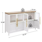Grand buffet de 140 cm, meuble de rangement de cuisine avec portes vitrées, meuble bar à café de style rustique en bois, table de buffet de salle à manger avec rangement