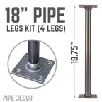 Pieds de table à bride carrée 3/4 po x 18 po – Paquet de 4