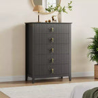 Commode Blanche Cannelée pour Chambre, Tour de Rangement Haute de 43 po avec 5 Tiroirs, Commode Moderne, Unité de Rangement pour Placard, Entrée