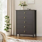 Commode Blanche Cannelée pour Chambre, Tour de Rangement Haute de 43 po avec 5 Tiroirs, Commode Moderne, Unité de Rangement pour Placard, Entrée