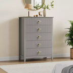 Commode Blanche Cannelée pour Chambre, Tour de Rangement Haute de 43 po avec 5 Tiroirs, Commode Moderne, Unité de Rangement pour Placard, Entrée