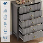 Commode Blanche Cannelée pour Chambre, Tour de Rangement Haute de 43 po avec 5 Tiroirs, Commode Moderne, Unité de Rangement pour Placard, Entrée