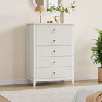 Commode Blanche Cannelée pour Chambre, Tour de Rangement Haute de 43 po avec 5 Tiroirs, Commode Moderne, Unité de Rangement pour Placard, Entrée