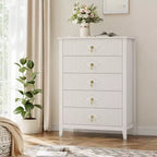 Commode Blanche Cannelée pour Chambre, Tour de Rangement Haute de 43 po avec 5 Tiroirs, Commode Moderne, Unité de Rangement pour Placard, Entrée