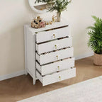 Commode Blanche Cannelée pour Chambre, Tour de Rangement Haute de 43 po avec 5 Tiroirs, Commode Moderne, Unité de Rangement pour Placard, Entrée