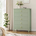 Commode Blanche Cannelée pour Chambre, Tour de Rangement Haute de 43 po avec 5 Tiroirs, Commode Moderne, Unité de Rangement pour Placard, Entrée