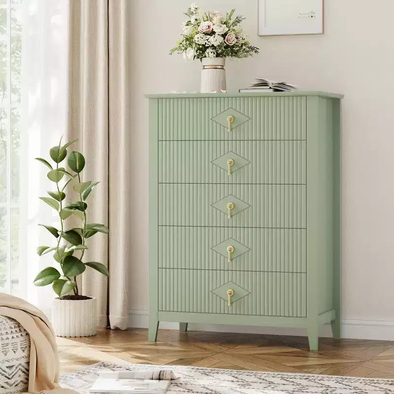 Commode Blanche Cannelée pour Chambre, Tour de Rangement Haute de 43 po avec 5 Tiroirs, Commode Moderne, Unité de Rangement pour Placard, Entrée