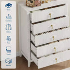 Commode Blanche Cannelée pour Chambre, Tour de Rangement Haute de 43 po avec 5 Tiroirs, Commode Moderne, Unité de Rangement pour Placard, Entrée