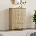 Commode Blanche Cannelée pour Chambre, Tour de Rangement Haute de 43 po avec 5 Tiroirs, Commode Moderne, Unité de Rangement pour Placard, Entrée