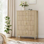 Commode Blanche Cannelée pour Chambre, Tour de Rangement Haute de 43 po avec 5 Tiroirs, Commode Moderne, Unité de Rangement pour Placard, Entrée