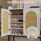 Buffet en rotin à 3 portes avec rangement, meuble de rangement pour chaussures en bois autoportant avec étagère réglable, meuble à chaussures étroit pour entrée