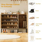 Buffet en rotin à 3 portes avec rangement, meuble de rangement pour chaussures en bois autoportant avec étagère réglable, meuble à chaussures étroit pour entrée