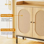 Buffet en rotin à 3 portes avec rangement, meuble de rangement pour chaussures en bois autoportant avec étagère réglable, meuble à chaussures étroit pour entrée