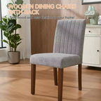 Lot de 2 chaises de salle à manger, chaises de salle à manger capitonnées à rayures avec pieds en bois, chaise de cuisine avec dossier haut rembourré et pieds réglables