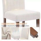 Lot de 2 chaises de salle à manger, chaises de salle à manger capitonnées à rayures avec pieds en bois, chaise de cuisine avec dossier haut rembourré et pieds réglables