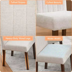 Lot de 2 chaises de salle à manger, chaises de salle à manger capitonnées à rayures avec pieds en bois, chaise de cuisine avec dossier haut rembourré et pieds réglables