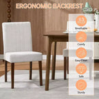 Lot de 2 chaises de salle à manger, chaises de salle à manger capitonnées à rayures avec pieds en bois, chaise de cuisine avec dossier haut rembourré et pieds réglables