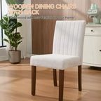 Lot de 2 chaises de salle à manger, chaises de salle à manger capitonnées à rayures avec pieds en bois, chaise de cuisine avec dossier haut rembourré et pieds réglables