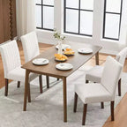 Lot de 2 chaises de salle à manger, chaises de salle à manger capitonnées à rayures avec pieds en bois, chaise de cuisine avec dossier haut rembourré et pieds réglables