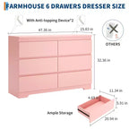 Commode moderne rose à 6 tiroirs, simple commode de rangement pour vêtements pour chambre à coucher, commode double de rangement en bois pour chambre à coucher, salon