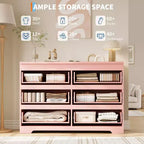 Commode moderne rose à 6 tiroirs, simple commode de rangement pour vêtements pour chambre à coucher, commode double de rangement en bois pour chambre à coucher, salon