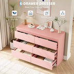 Commode moderne rose à 6 tiroirs, simple commode de rangement pour vêtements pour chambre à coucher, commode double de rangement en bois pour chambre à coucher, salon