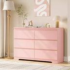 Commode moderne rose à 6 tiroirs, simple commode de rangement pour vêtements pour chambre à coucher, commode double de rangement en bois pour chambre à coucher, salon