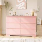 Commode moderne rose à 6 tiroirs, simple commode de rangement pour vêtements pour chambre à coucher, commode double de rangement en bois pour chambre à coucher, salon