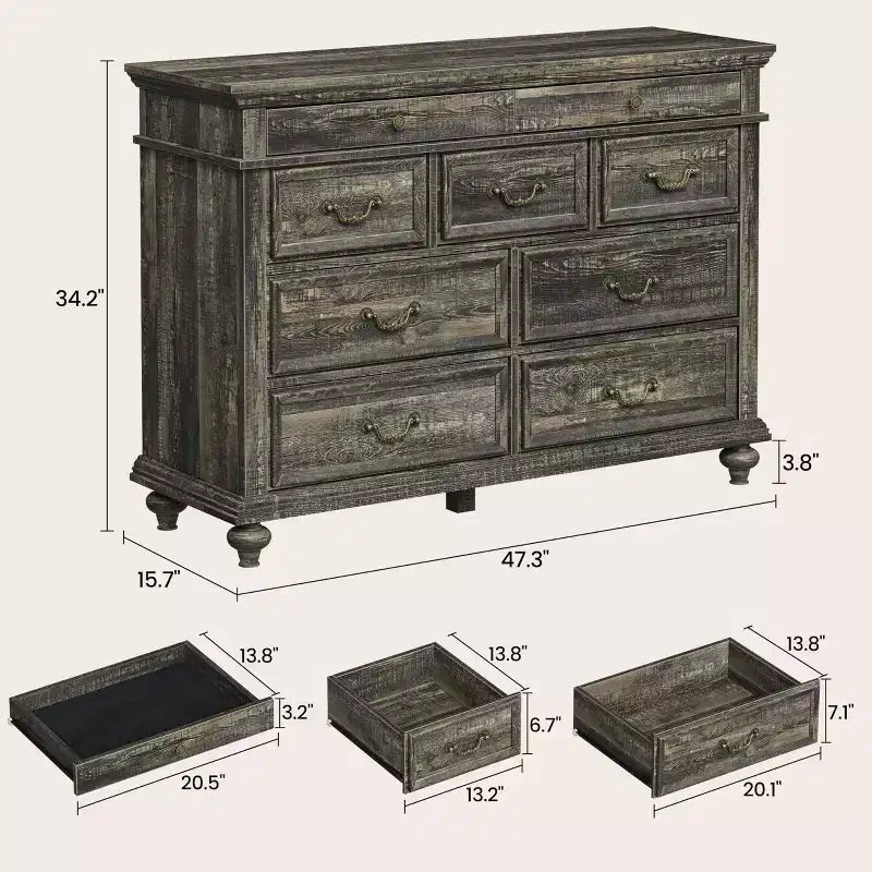Commode de ferme à 9 tiroirs de 120 cm de large pour chambre à coucher et salon