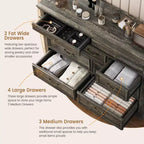 Commode de ferme à 9 tiroirs de 120 cm de large pour chambre à coucher et salon