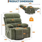 Fauteuil inclinable massant avec fonction de chauffage, fauteuil inclinable et pivotant à 360° pour adultes, fauteuil de nurserie en lin avec poche latérale, deux porte-gobelets